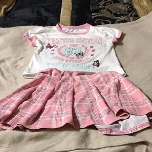 Pink Plaid Skirt and Graphic Tee Set